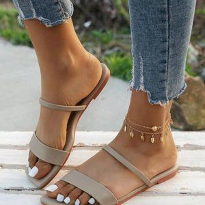 Women's Square Toe Sandal Flats, Sz 7.5